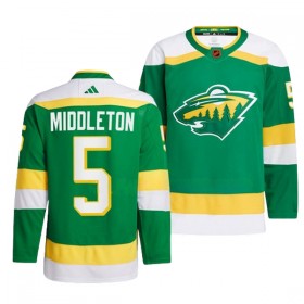 Dresovi Minnesota Wild Jake Middleton 5 Adidas 2022-23 Reverse Retro 2.0 Zelena Authentic - Muške